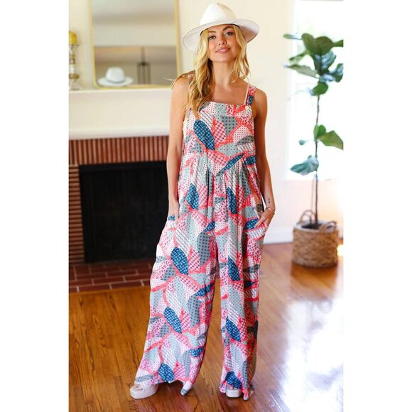 Weekend Ready Fuchsia Patchwork Baggy Overall Jumpsuit - Picture 1 of 4
